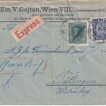 Österreich - 60 H. Wappen u.a. Eilbrief Wien - Tuttlingen 1919