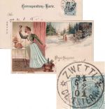 Österreich - Zwettl Ob.Oesterr. 31.12.01 farb. Neujahr-Prägekarte n. Linz