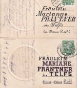 Österreich - Innsbruck 1908 2 Künstlerkarten n. Telfs - Anschrift !