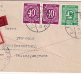 All.Bes. - 42+2x40+45 Pfg. Ziffer Eil-Einschreibebrief Ludwigsburg 1946 Zensur
