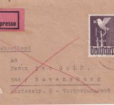 All.Bes. - 2 M. Taube Eilboten-Einschreibebrief Ludwigsburg - Ravensburg 1947