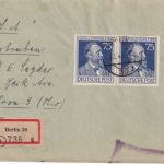 All.Bes. - 75 Pfg. Stephan waagr. Paar Einschreibebrief n. USA Berlin W30 1948
