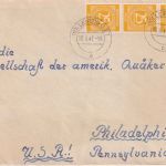 All.Bes. - 3x25 Pfg. Ziffer Brief n. USA Leipzig - Philadelphia 1947
