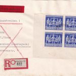 All.Bes. - 50 Pfg. Exportmesse 4er-Block/Bogenecke Eil-Einschreibebrief 1948