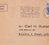 Berlin - 50 Pfg. Schwarzaufdruck Luftpostbrief n. USA Luftbrücken-Stpl. 18.10.48