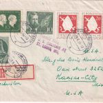BRD - 2x20 Pfg. Hl. Bonifatius ua Einschreibebrief n. USA Bensheim-Auerbach 1954