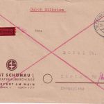 Bizone/BRD - 80+10 Pfg Bauten/Posthorn Eilbrief i.d. SCHWEIZ Frankfurt a/M. 1953