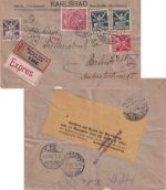 Tschechoslowakei - 100 H. Kettensprenger u.a. Eil-Einschreibebrief Karlsbad 1922