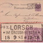 DR - Lorsch im Grossh. Hessen 18.9.81 Ra3 5 Pfg. Ganzsachenkarte n. Langen
