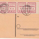 SBZ/Lokalausgabe Straussberg - Wiederaufbau 4er-Streifen geschn. gestpl. 18.6.46