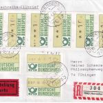 BRD - 10 Pfg. ATM 6er-Streifen u.a. Eil-R-Brief Herrenberg - Tübingen 1982