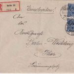 DR-Infla - 2x6 M. Posthorn Ortseinschreibebrief bis 20g Berlin N20 - 28.11.1922