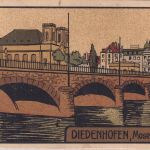 Elsass - Diedenhofen Moselbrücke farb. Steinzeichnung-AK ungelaufen ca. 1910