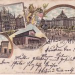 Bayern - München Justizpalast, Rathaus etc. farb. Mehrbildlitho gelaufen 1897
