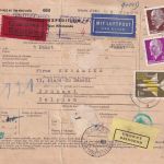 DDR - 6x1 DM Flugpost u.a. Luftpost-Eilpaketkarte n. BELGIEN Könitz Brüssel 1963