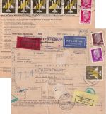 DDR - 6x1 DM Flugpost u.a. Luftpost-Eilpaketkarte n. BELGIEN Könitz Brüssel 1963