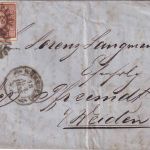 Bayern - 6 Kr. Quadrat braun Brief v. Barmen (!) 2x gMR 243 Nürnberg 18.4.1855