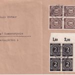 All.Bes.. - 10+2 Pfg. Ziffer 4er-Blöcke/Platte Fernbrief Böblingen 11.1.47