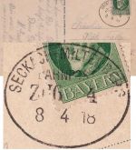 Bayern - Seckach Miltenberg Zug 4 RP-Bahnpost Karte Amorbach Offenbach a/M 1918