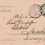 Bayern - Saalfeld Nürnberg I Bahnpost-K1 5 Pfg. Ganzsache n. Straubing 1905