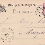 Bayern - Nürnberg Frankfurt C. Bahnpost-K1 Ganzsache n. Burgsinn 1886