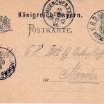 Bayern - Worms Neunkirchen Bahnpost-K1 5 Pfg. Ganzsache Frankenthal München 1895