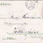 Bayern - Bergzabern CI Karlsruhe Bahnpost-K1 5 Pfg. Karte n. Wallerstein 1905