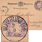 Bayern - Würzburg Bhf. 3/9 klarer K1 5 Pfg. Ganzsachenkarte n. Helmbrechts 1880