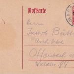 Bayern - Wertheim II Miltenberg Bahnpost-K1 10 Pfg. Ganzsache Dorfprozelten 1919