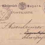 Bayern - Meiningen II Würzburg Bahnpost-K1 5 Pfg. Wappen Ganzsachenkarte 1878