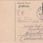 Bayern - Plattling Rosenheim 1 Bahnpost-K1 5 Pfg. Ganzsache Gabersee 1912