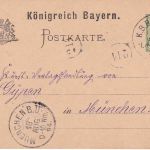 Bayern - Lam Cham C2 Bahnpost-K1 5 Pfg. Ganzsache Kötzting - München 1894