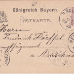 Bayern - Regensburg Hof 2 Bahnpost-K1 5 Pfg Ganzsache Stadtamhof Arnschwang 1889