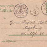 Bayern - Neukirchen Weiden C2 Bahnpost-K1 5 Pfg. Ganzsache Vilseck Augsburg 1906