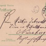 Bayern - Bärnau Wiesau C3 Bahnpost-K1 5 Pfg. Ganzsache Tirschenreuth 1906