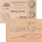 Bayern - Regensburg München Bahnpost-K1 3 Pfg. Ganzsache/Zudruck Freising 1887