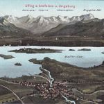 Bayern - Uffing Staffelsee (mit Bahnstrecke) farb. Felle-AK gelaufen 1916