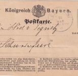 Bayern - München Nürnberg II Bahnpost-K1 2 Kr. Ganzsache n. Schweinfurt