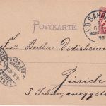 Bayern - München Memmingen Bahnpost-K1 Karte i.d. SCHWEIZ (Zürich) 1899