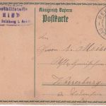 Bayern - Reutte Kempten Bahnpost-K2 5 Pfg. Ganzsache PHSt Ried T. Sulberg 1915