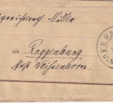 Bayern - Ulm III Kempten Bahnpost-K1 3 Pfg. GA-Streifband n. Roggenburg 1901