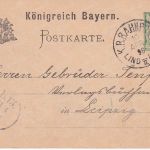 Bayern - Lindau II Augsburg Bahnpost-K1 5 Pfg. Ganzsache Lindau - Leipzig 1896