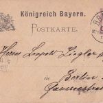 Bayern - Memmingen München I Bahnpost-K1 5 Pfg. Ganzsache Memmingen Berlin 1884