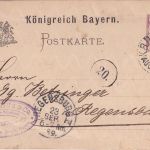 Bayern - Augsburg II Regensburg Bahnpost-K1 5 Pfg. Ganzsache Kelheim 1889