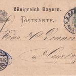 Bayern - Augsburg IV Nürnberg Bahnpost-K1 5 Pfg. Ganzsache Augsburg Hamburg 1894