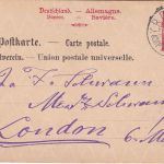 Bayern - Kempten I Ulm Bahnpost-K1 10 Pfg. Ganzsache n. ENGLAND Memmingen 1890