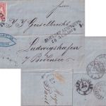 Bayern - 3 Kr. Wappen geschn. Brief oMR 32 L2 Bahnhof Augsburg 28. AUG 1868