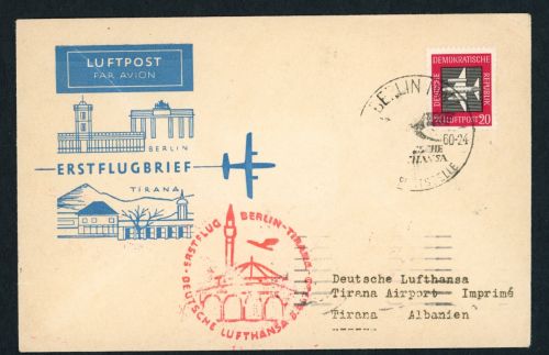 Erstflug Beleg Berlin - Tirana 1960 DDR