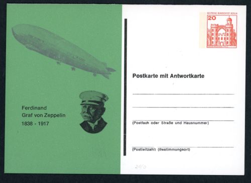 Berlin Ganzsache mit zudruck Zeppelin ungebraucht