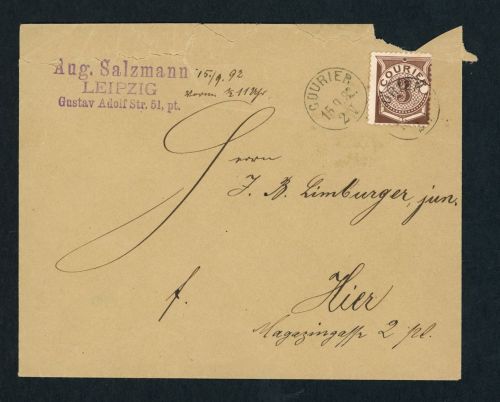 Privat Stadtpost Leipzig - Courier Post Brief 1892 - Oben beschädigt